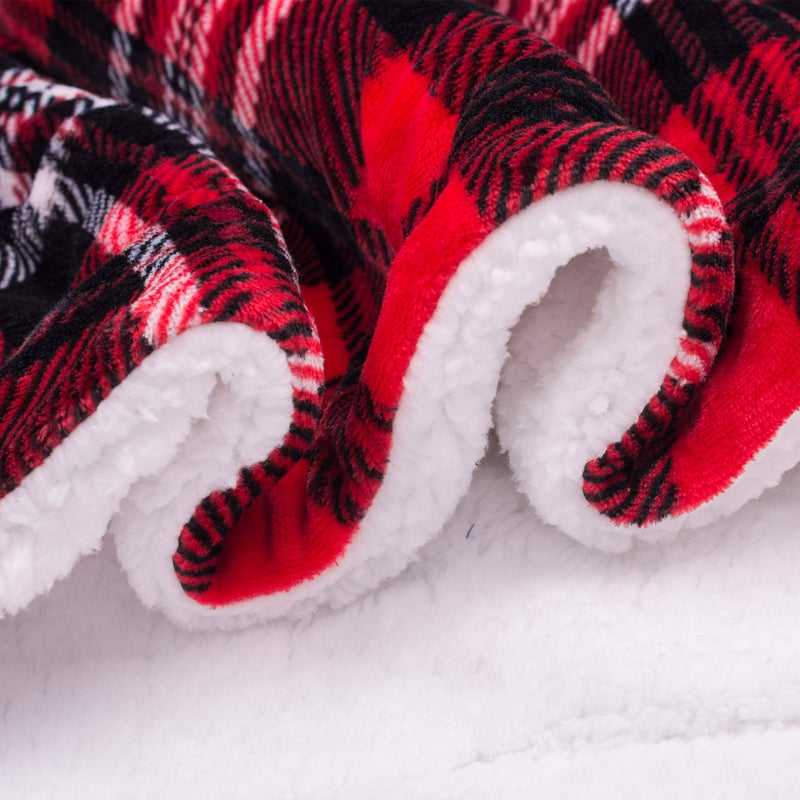 SOCHOW Sherpa Plaid Fleece Throw Blanket, Double-Sided Super Soft Luxurious Bedding Blanket 50 x 60 inches, Red/Grey - Image 3